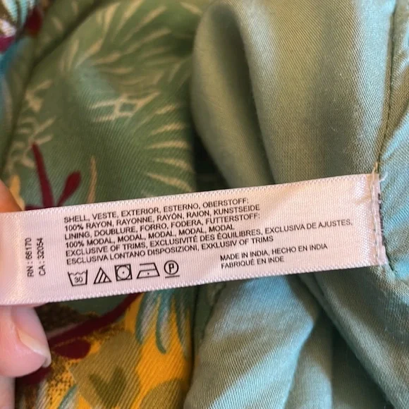 Anthropologie Floreat green/magenta/taupe/yellow/white print kimono XS/S - Picture 7 of 9